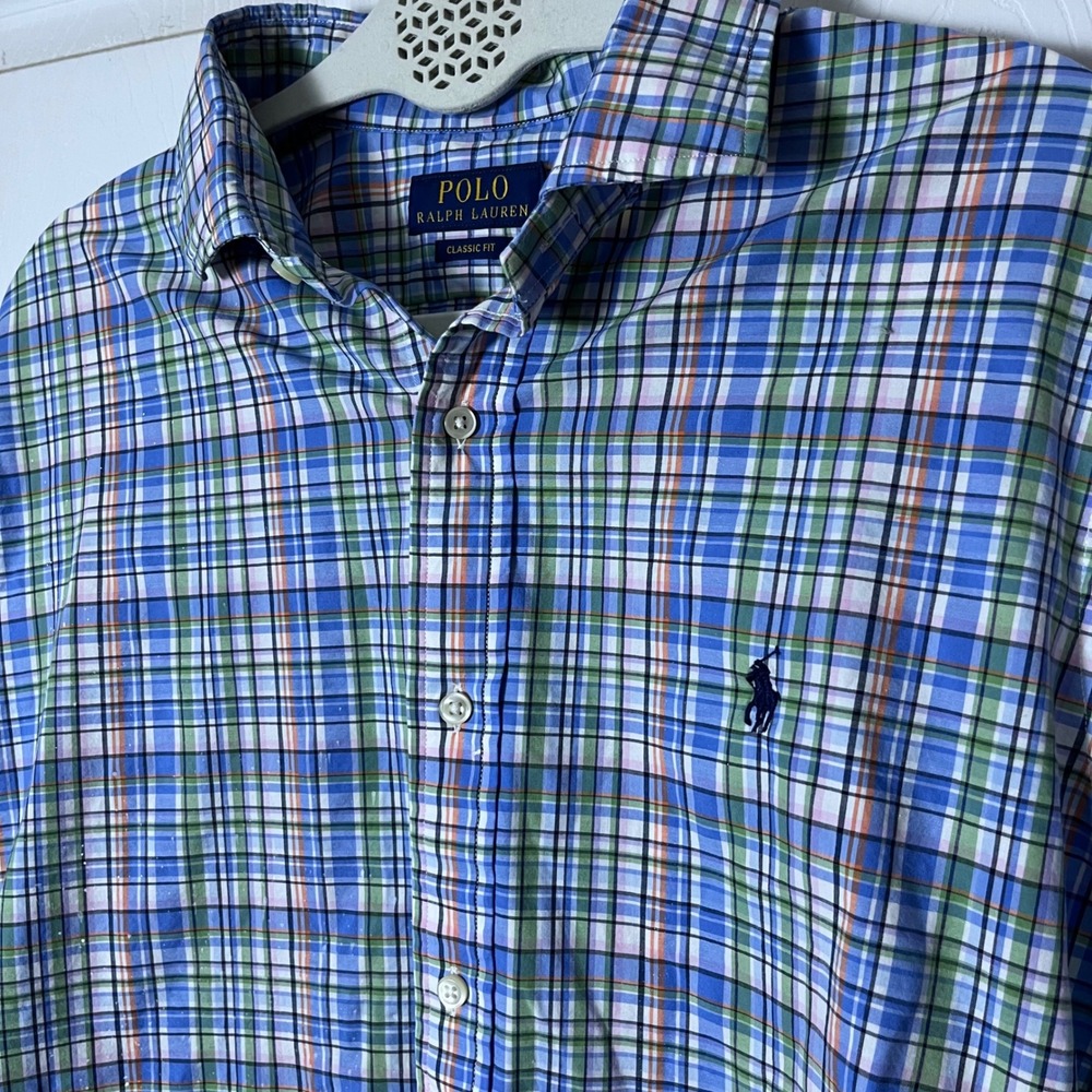 Polo Ralph Lauren Classic Fit Plaid Button Down Shirt Mens Large Blue Green L